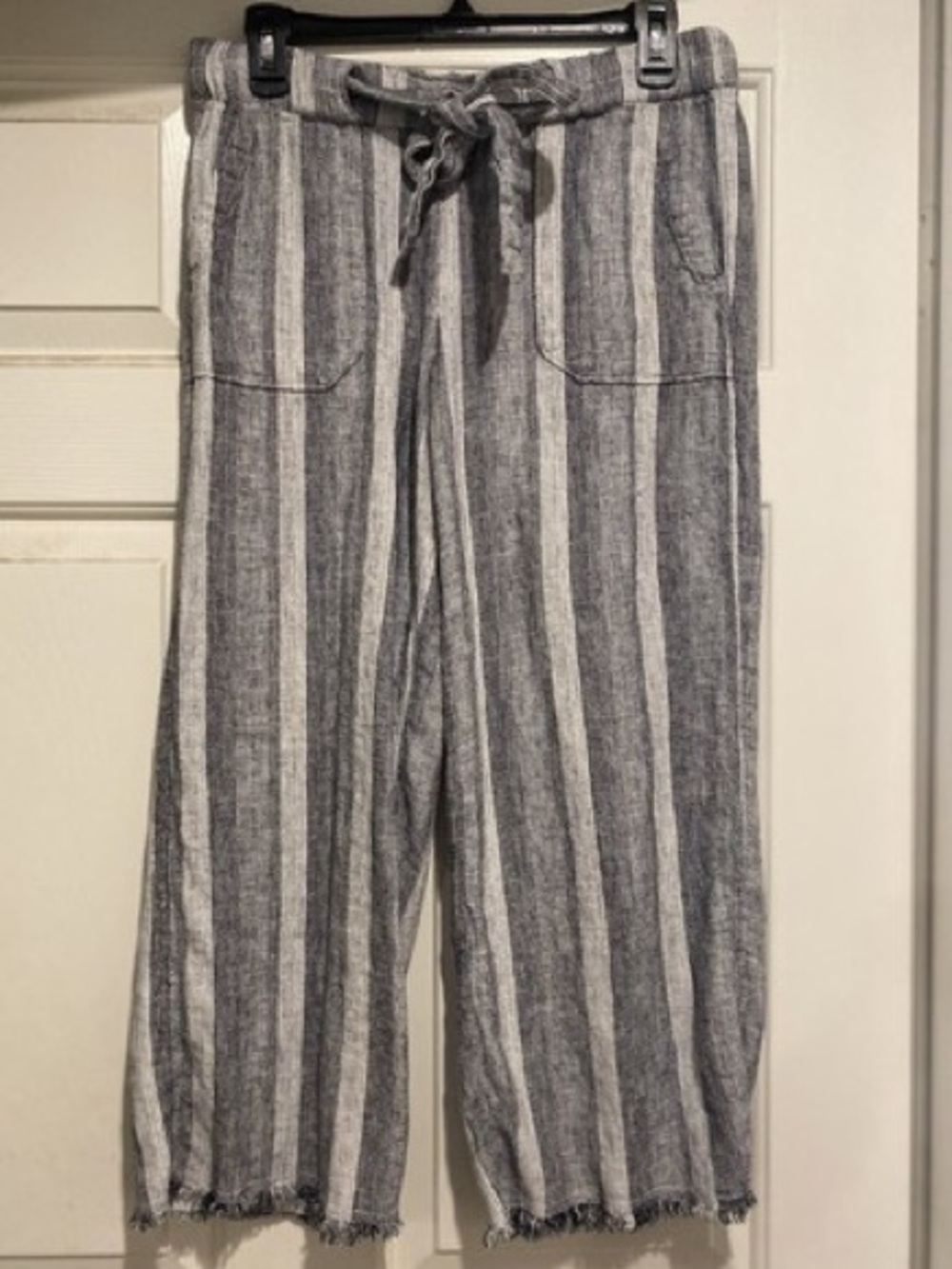 Caslon Gray & White Striped Wide-Leg Linen-Blend Pants